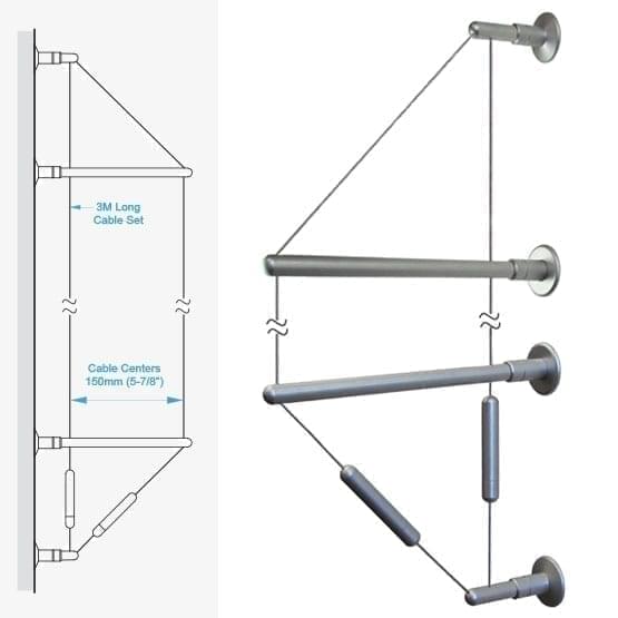 C2WW-15 3.0M (9' 10") Long 1.5mm (1/16") Diameter Double-Cable Assembly with Wall-to-Wall Brackets