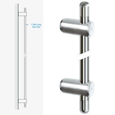 Wall-to-Wall Fixing Kit with 1.5M (4′ 11-1/16”) Long Rod and End Caps — Stainless Steel | Nova Display Systems