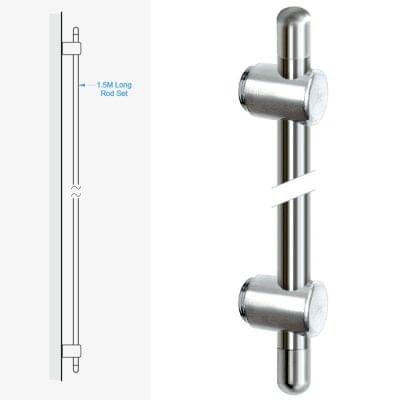 Wall-to-Wall Fixing Kit with 1.5M (4′ 11-1/16”) Long Rod and End Caps — Stainless Steel | Nova Display Systems